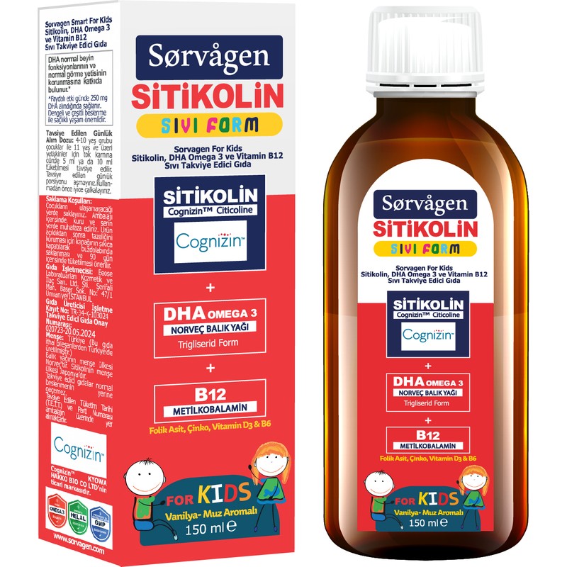 Sorvagen Smart Kids Sitikolin Sıvı Form 150 ml Şurup