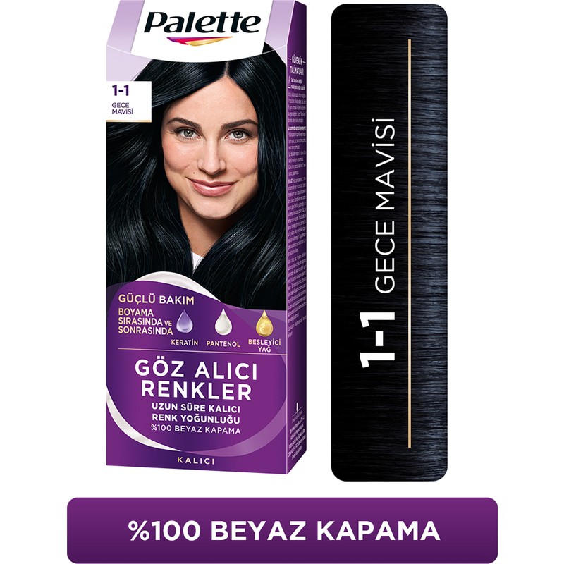 Palette Göz Alıcı Renkler 1-1 Gece Mavisi Pentanol & Besleyici Yağ İçeren Saç Boyası 115 ml