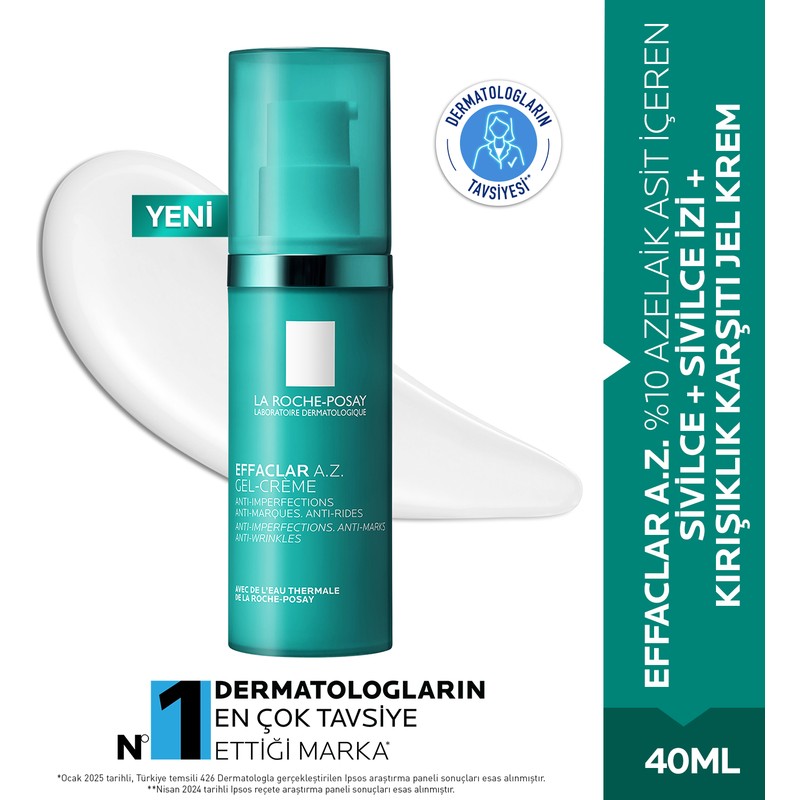 La Roche-Posay Effaclar A.Z. %10 Azelaik Asit İçeren Sivilce & Sivilce İzi & Kırışıklık Karşıtı Jel Krem 40ml