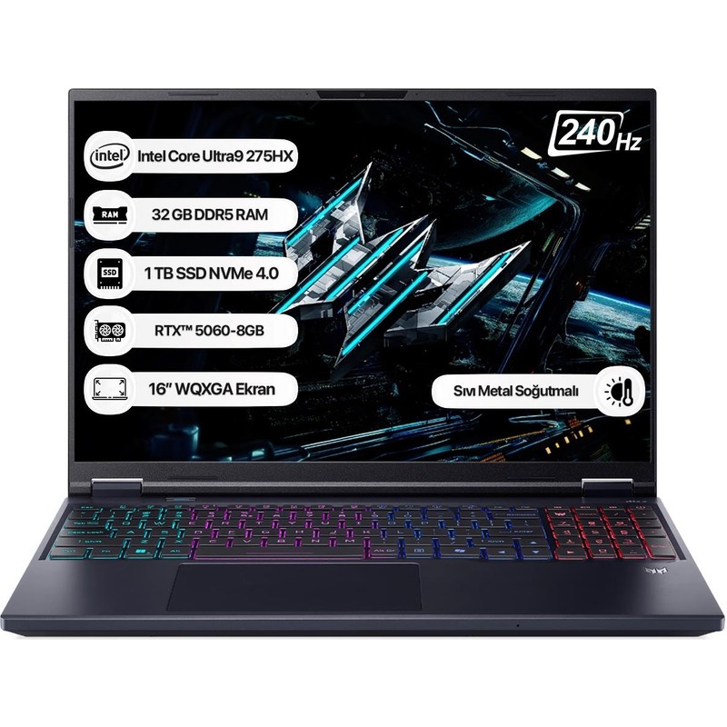 Acer Predator Helios Neo 16 NH.QVUEY.001 Core Ultra 9 275HX 32GB 1tb SSD RTX5060-8GB 16" Wqxga 240Hz Dos Taşınabilir Bilgisayar - En Uygun Fiyatlarla Piinti'de