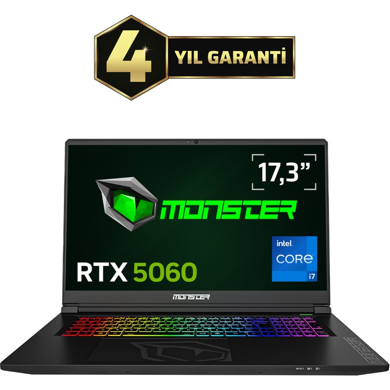 Monster Tulpar T7 V26.2.1 Intel Core i7 13620H 16 GB RAM 1 TB SSD 8 GB RTX 5060 Windows 11 Home 17,3" FHD 144 Hz Oyun Bilgisayarı - En Uygun Fiyatlarla Piinti'de