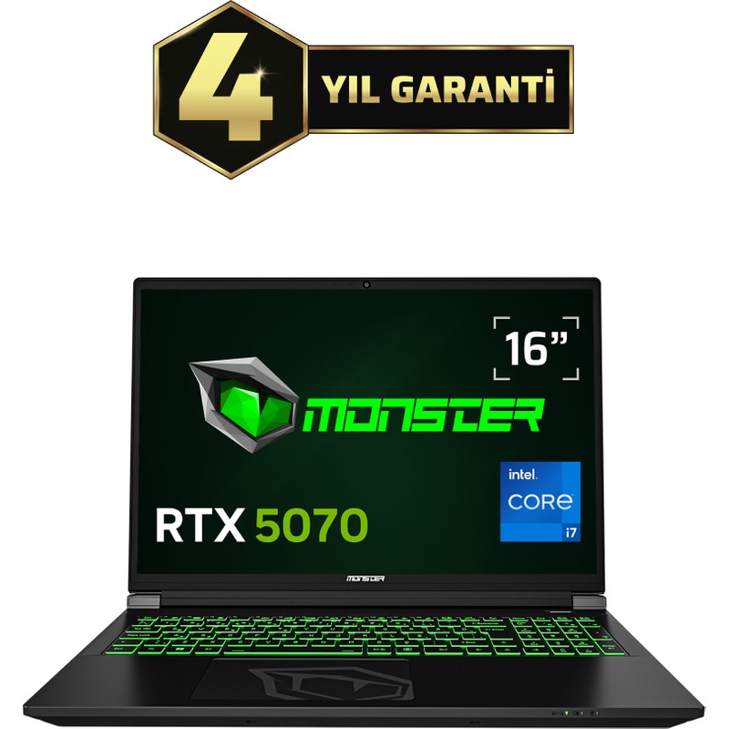 Monster Tulpar T6 V3.4.5 Intel Core i7 13700HX 32 GB RAM 1 TB SSD 8 GB RTX 5070 Windows 11 Home 16" FHD+ 165 Hz Oyun Bilgisayarı - En Uygun Fiyatlarla Piinti'de