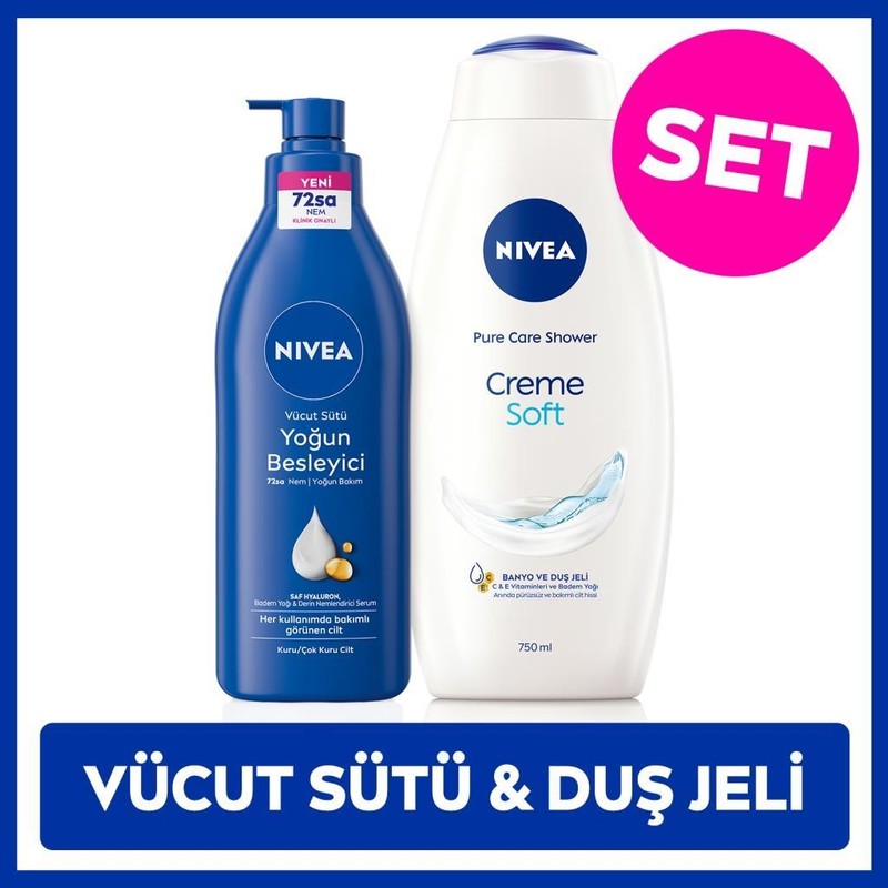Nivea Creme Soft Kremsi Dokunuş Duş Jeli 750ML ve Besleyici Vücut Sütü 400ML, Nemlendirici, Kuru Cilt