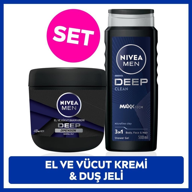 Nivea Men Erkek Damat Çeyiz Seti Deep Dimension Duş Jeli 500ML ve Nemlendirici El Vücut Bakım Kremi 400ML
