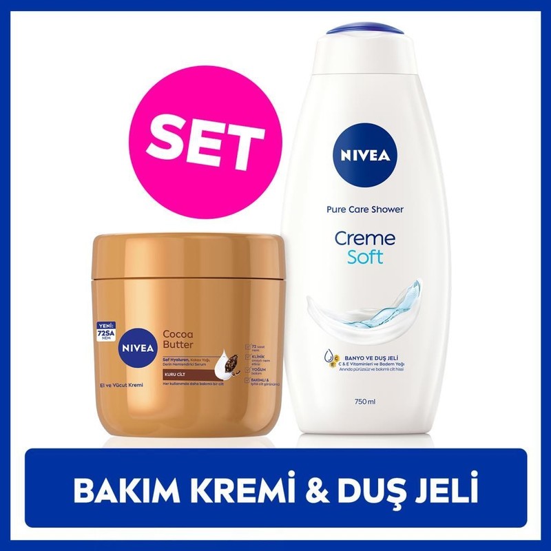 Nivea Creme Soft Kremsi Dokunuş Duş Jeli 750ML ve Cocoa Butter Nemlendirici Vücut Bakım Kremi 400ML