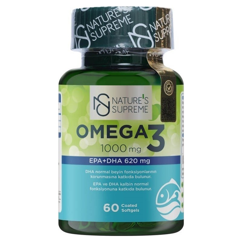 Nature's Supreme Omega 3 1000 Mg 60 Kapsül EPA+DHA İçeren Sporcu Besini Türkiye Menşeli
