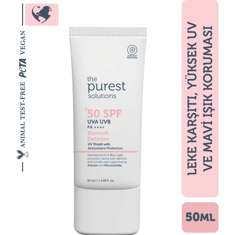 The Purest Solutions , Leke Karşıtı ve Cilt Tonu Eşitleyici Renkli Güneş Koruyucu Krem SPF 50, 50 ml