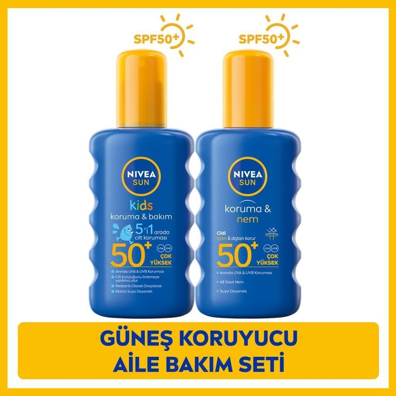 Nivea Sun SPF50 Yüksek Güneş Koruyucu Vücut Sprey 200ML ve Çocuklar Için Hassas Güneş Koruyucu Sprey 200ML