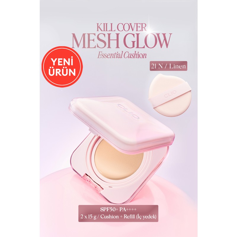 Clio Hyalüronik Asit Içerikli Clıo Kill Cover Mesh Glow Essential Cushion Set (21N Linen) SPF50+ Pa++++