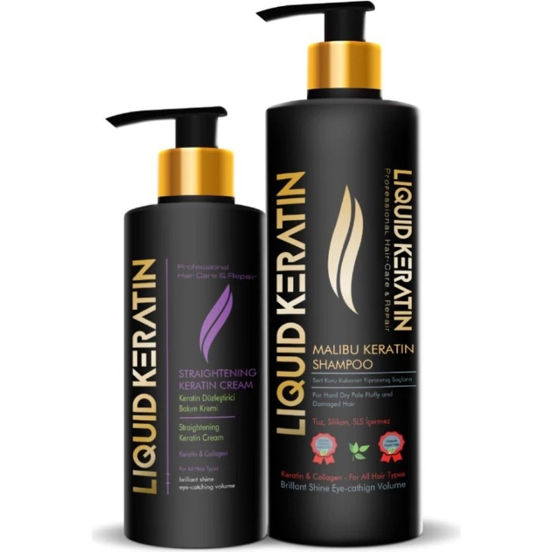 Liquid Keratin Saç Düzleştirici (2'li) Keratin Bakım Seti - Kuru Mat Sert Kabaran Saçlar İçin (Şampuan+Krem)