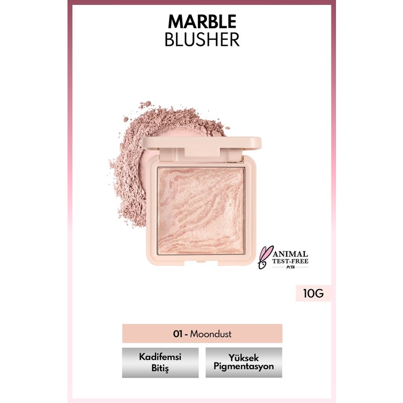 Note Cosmetics Marble Baked Blusher Fırınlanmış Allık - 01 Moondust