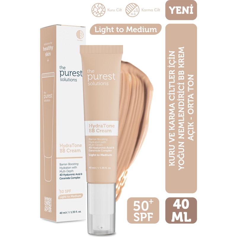 Kuru ve Karma Ciltler Için Yoğun Nemlendirici Bb Krem, Spf 50+,40 ml – Açık / Orta Ton