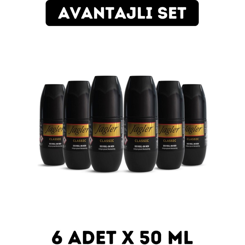 Jagler Roll-on Classic Erkek Deodorant Pudrasız Anti Alerjik 6'lı Paket 50 ml Kalıcı FerahlıkJagler Roll-on Classic Erkek Deodorant Pudrasız Anti Alerjik 6'lı Paket 50 ml Kalıcı Ferahlık