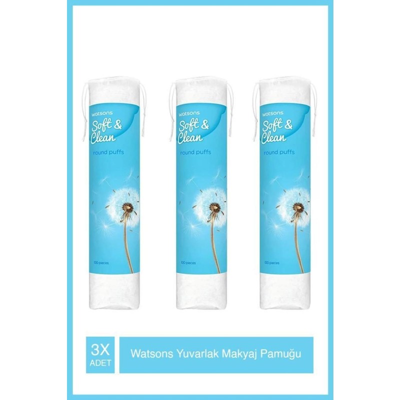 Watsons Yuvarlak Makyaj Pamuğu 3 Paket 100'lü Doğal Malzemeden Yumuşak Doku Hassas Ciltlere Uygun