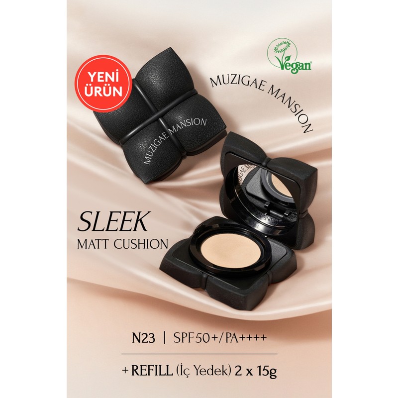 Muzigae Mansion Kapatıcı, Mat Bitişli Cushion + Refill Muzıgae Mansıon Sleek Matt Cushion Set (No.23) SPF50+/PA++++