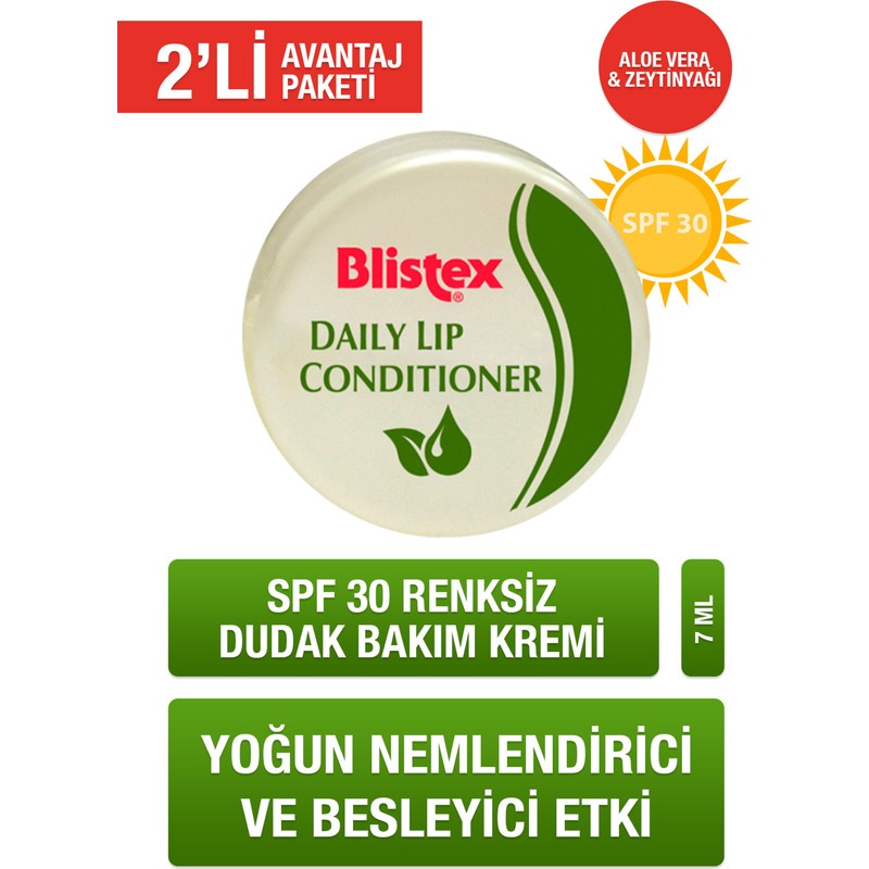 Blistex 2 x Kuruyan Dudaklara Yoğun Nemlendirici Günlük Bakım Gkf 15- Daily Lip Conditioner Spf15 7 ml