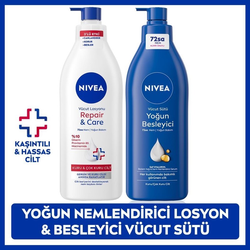 Nivea Besleyici Vücut Sütü 400ML ve Repair&care Nemlendirici Losyon 400ML, Kaşıntı Rahatlatıcı, Kuru Cilt