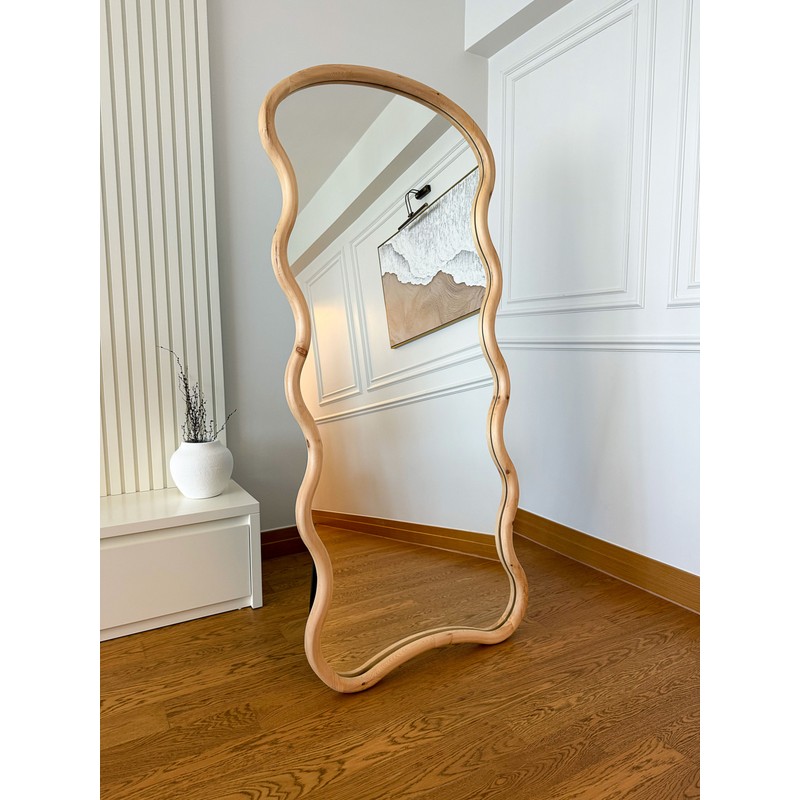 Effe Yapı Dekor Doğal Ahşap Çerçeveli Bulut Model 180X80 cm ( Naturel ) Ayaklı Boy Aynası