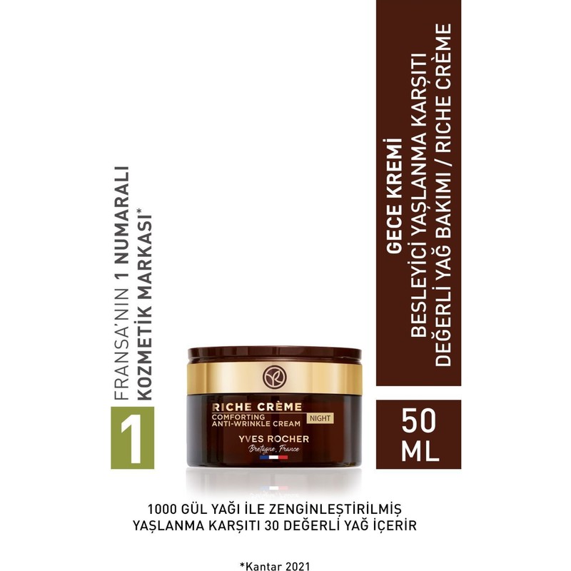 Yves Rocher Gece Kremi - Besleyici Yaşlanma Karşıtı Değerli Yağ Bakımı / Riche Creme-50 ml-26393