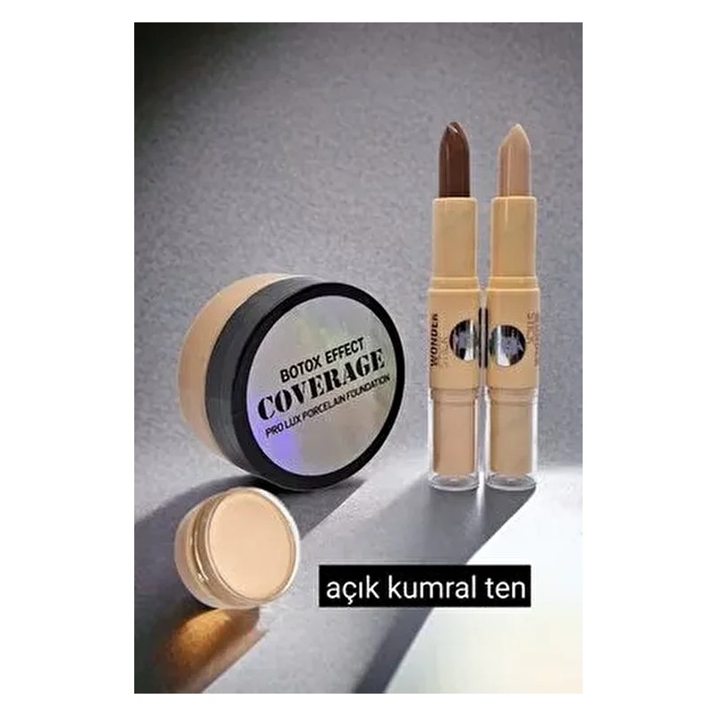 Wonderway Yoğun Kapatıcı Porselen Fondöten & Kontür Set Açık Kumral Ten Mat Görünüm Suya Dayanıklı