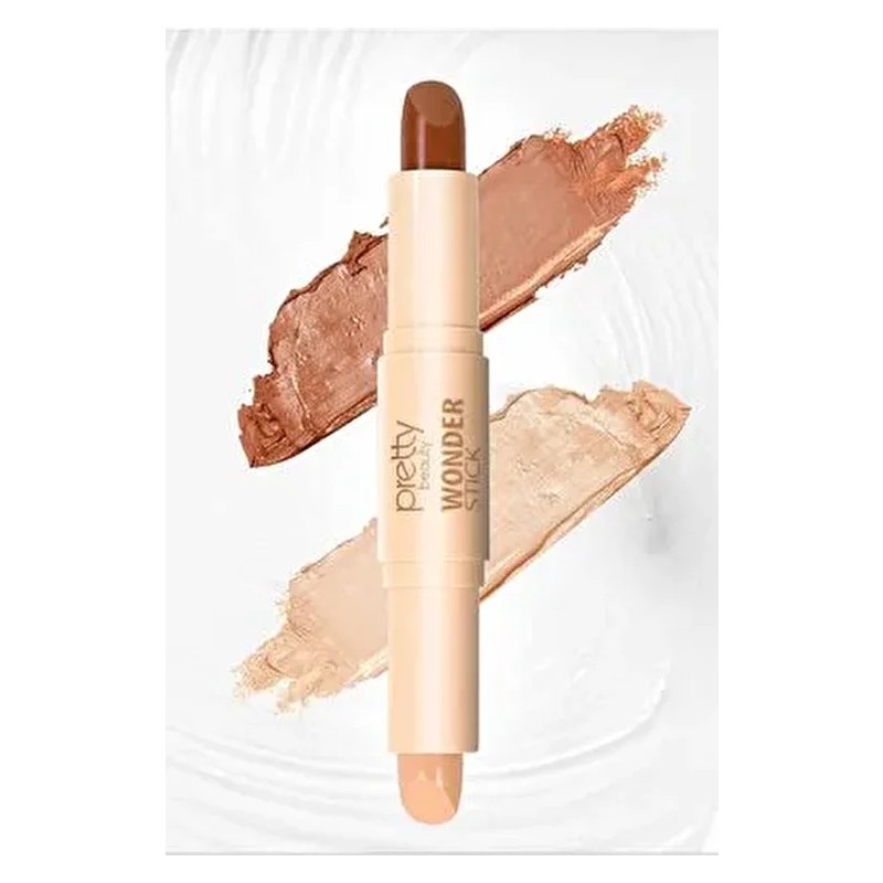 BİYUTREND Pratik Çift Uçlu Kontür ve Highlighter Stick | Doğal Yüz Hatları Için Krem Kontür Kalemi