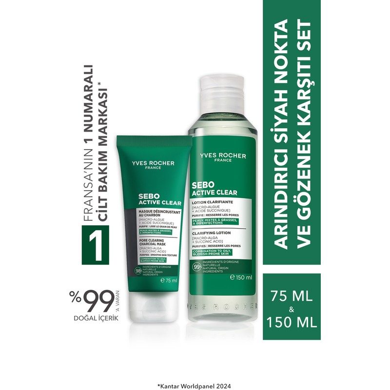 Yves Rocher 2 Adet Arındırıcı Siyah Nokta ve Gözenek Karşıtı Cilt Bakım Seti Tüm Cilt Tipleri İçin SETI-9916909