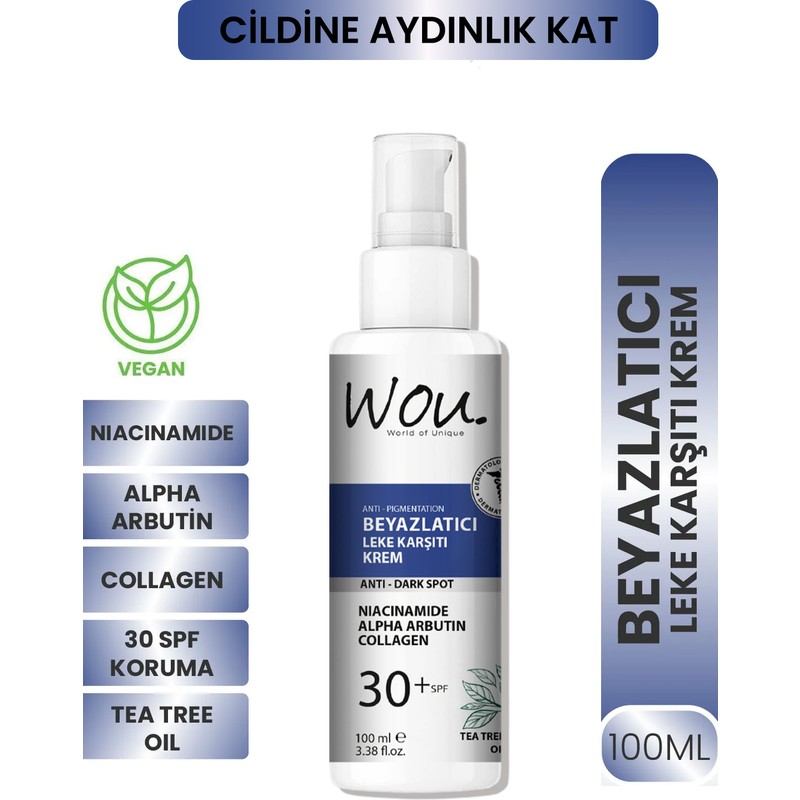 WOU World of Unique Wou Kararma ve Leke Karşıtı Krem 100 ml – Tüm Cilt Tipleri İçin Etkili Beyazlatıcı ve Aydınlatıcı Formül