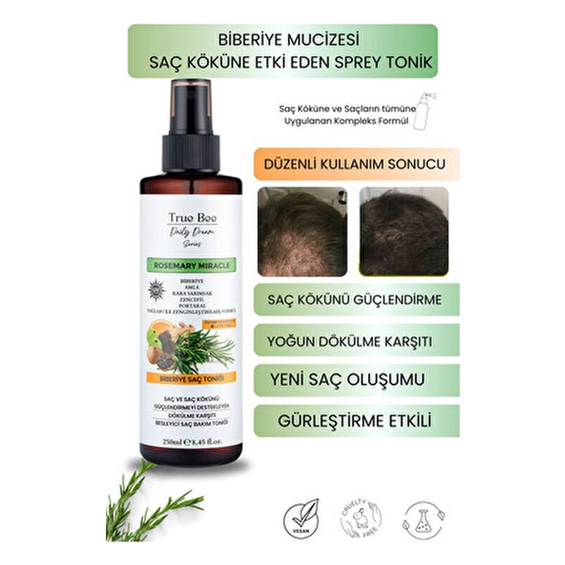 True Bee ''True'' Bee Care Biberiye Saç Toniği Dökülmeye Karşı Güçlendirici Etki 250 ml Tüm Saç Tipleri İçin