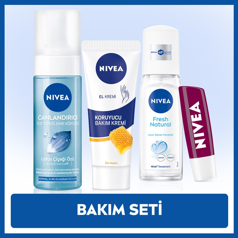 Nivea Kadın 75 ml Pump Deodorant, 150 ml Yüz Temizleme Köpüğü, Nemlendirici Krem ve Böğürtlen Dudak Kremi