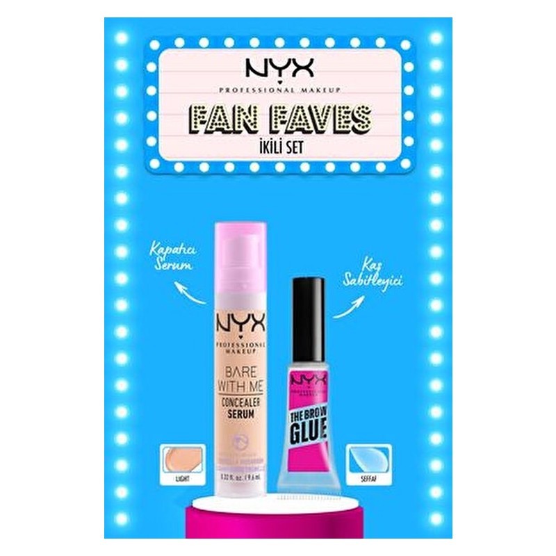 NYX Professional Makeup NYX Kapatıcı Serum 02 Light Ve The Brow Glue Kaş Sabitleyici Maskara Hacim 9 ml İkili Set