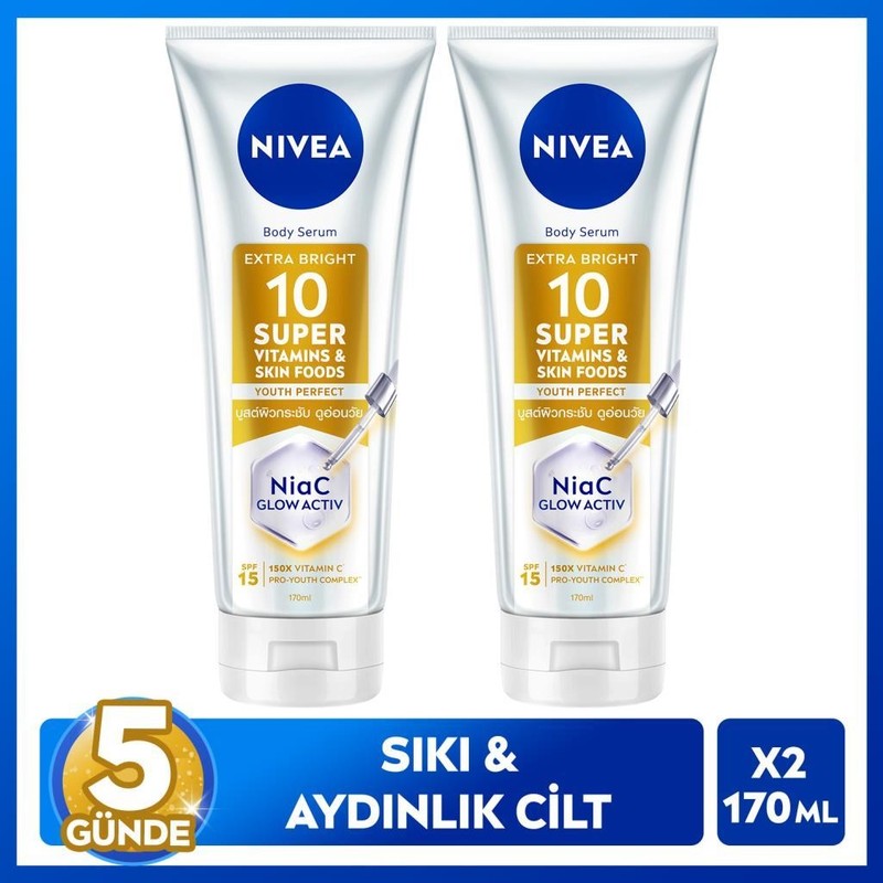 Nivea SPF15 SUPER10 Serum Etkili Aydınlatıcı ve Sıkılaştırıcı Vücut Losyonu 170 ml Tüm Cilt Tipleri İçin