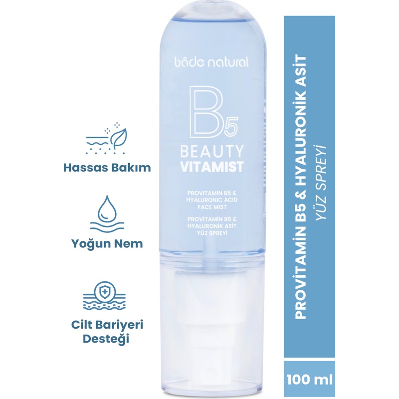 Bade Natural Beauty Vitamist Provitamin B5 & Hyaluronik Asit Yüz Spreyi 100 ml Tüm Cilt Tipleri İçin Nemlendirici