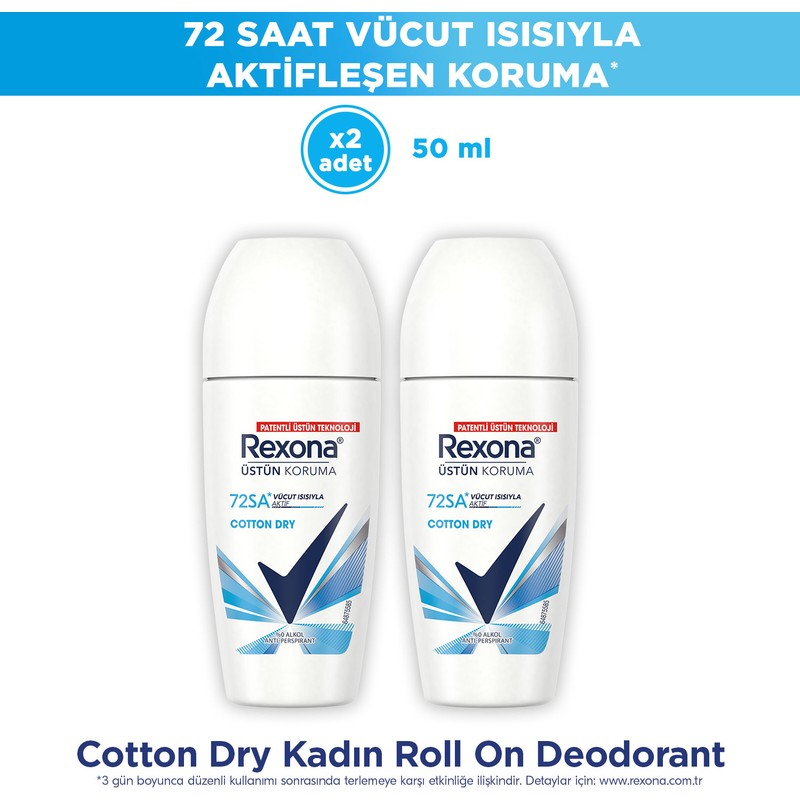 Rexona Üstün Koruma Kadın Roll On Deodorant Cotton Dry 50 ml x2