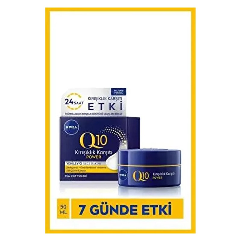 Nivea Q10 Power Kırışıklık Karşıtı Yenileyici Gece Cilt Bakım Kremi 50 ml Hyaluronik Asit İçeren Nemlendirici