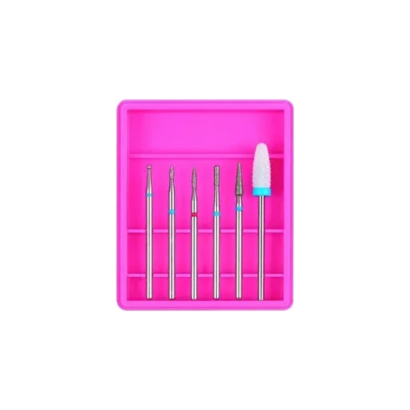 Nail Master 6 Parça Elektrikli Tırnak Törpüsü Freze Seti Seramik Elmas Ucu 2,4mm Pembe Renkli