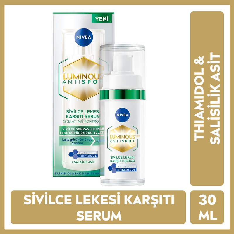Nivea Luminous630 Sivilce Lekesi Karşıtı Cilt Serumu 30ml, Thiamidol Etkili, Salisilik Asit, Hyaluronik Asit, Sivilceli Cilt, Eşit Cilt Tonu, Pürüzsüz Cilt