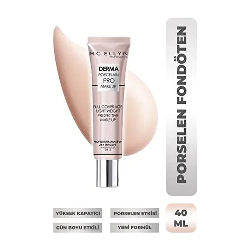 Mc Ellyn Saten Görünüm Porselen Fondöten Waterproof - 02 Beyaz Ten