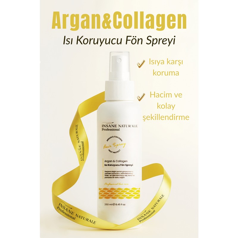 İnsane Naturale Argan ve Collagenli Isı Koruyucu Saç Şekillendirici Fön Spreyi 250 ml