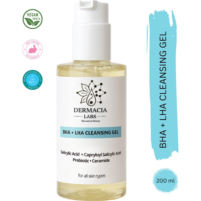 Dermacia Labs Salisilik Asit, Siyah Nokta ve Gözenek Karşıtı, Arındırıcı ve Nemlendirici Yüz Temizleme Jeli 200 ml |Bha +Lha