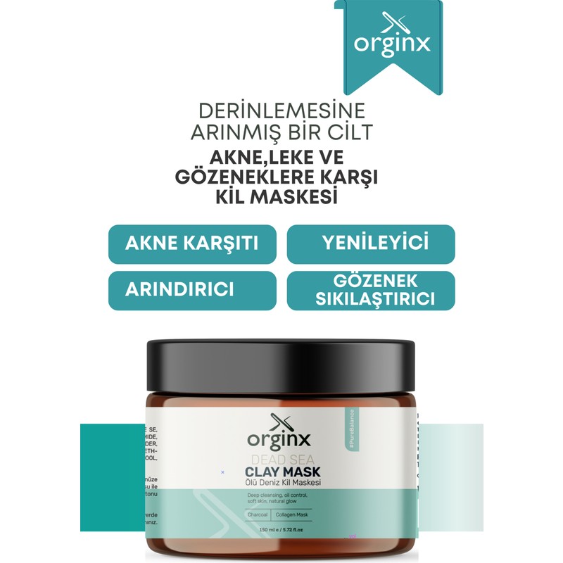 Orginx Arındırıcı Yüz Bakım Maskesi – Siyah Noktaya Eğilimli Ciltler İçin Ölü Deniz Kil Maskesi 150 ml