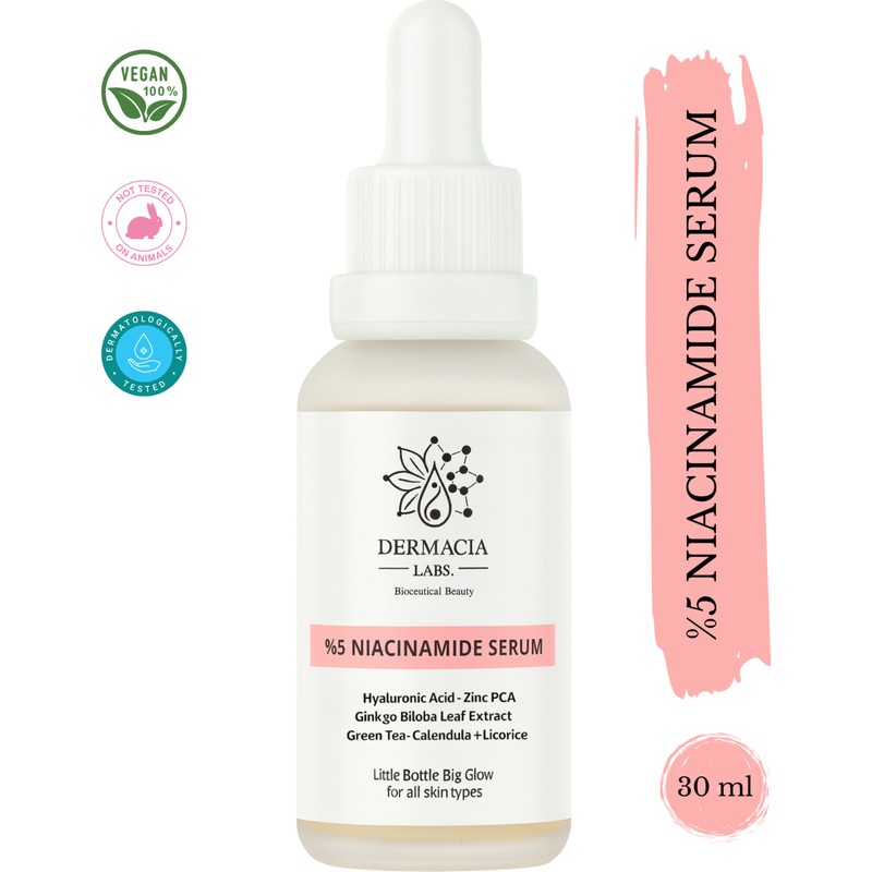 Dermacia Labs Niacinamide 5% Zinc Pca, Hyaluronik Asit, Ginkgo Biloba, Siyah Nokta ve Gözenek Karşıtı Serum 30 ml