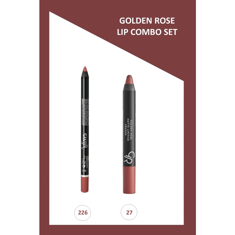 Golden Rose Matte Lipstick Crayon No:27 Mat Ruj 3,5 G & Emily Long Lasting Lip Pencil NO:226 Dudak Kalemi Seti