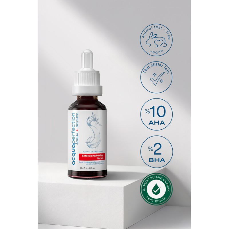 Acqua Perfection 10% Aha + 2% Bha Yenileyici & CanlandırıcıCilt Tonu Eşitleyici Kırmızı Exfoliating Peeling Serum (Ölü Hücre Temizleyici Etkili) 30ML Cilt Pürüzsüzleştirici Etki