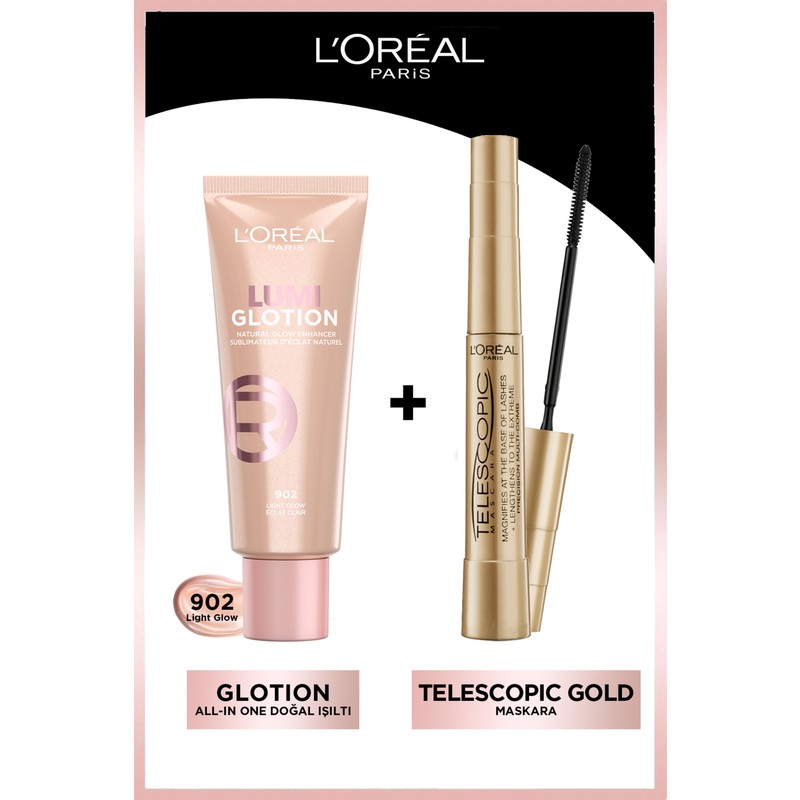 L'Oréal Paris L'Oréal Telescopic Maskara & Glotion All-In-One Doğal Işıltı 902 Hacim Verici Mini Boy Set
