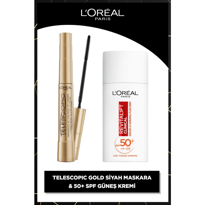 L'Oréal Paris L'oreal Paris Telescopic Maskara & Revitalift Clinical Spf 50 Günlük Yüksek Uv Korumalı Yüz Güneş Kremi 50ML