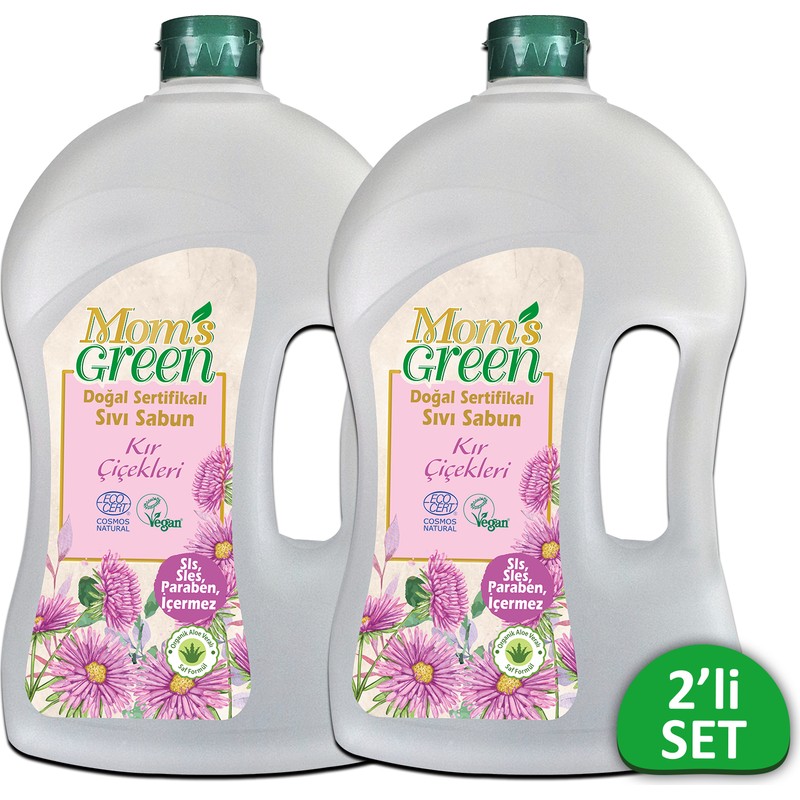 Mom's Green 2'li Set Doğal Sertifikalı Sıvı Sabun - Kır Çiçekleri 1500 ml x 2 Adet Ecocert