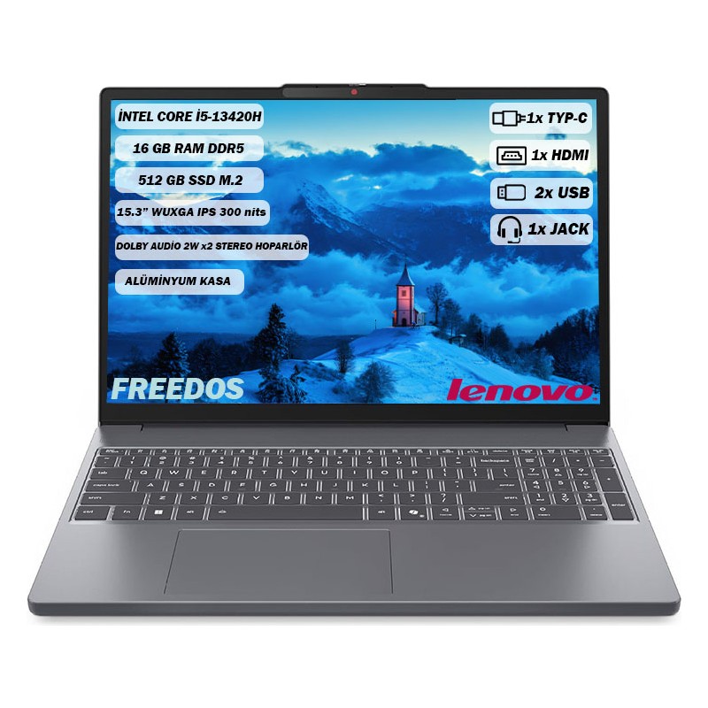 Lenovo IdeaPad Slim 3 Intel Core i5 13420H 16GB 512GB SSD Freedos 15.3" Taşınabilir Bilgisayar 83K1003MTR - En Uygun Fiyatlarla Piinti'de
