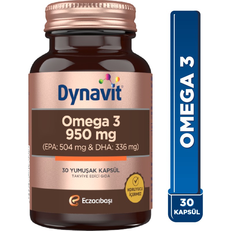 Dynavit Omega 3 950 mg 30 Yumuşak Kapsül - Yüksek EPA & DHA -1400mg Balık Yağı-Fish Oil Kalp Sağlığı