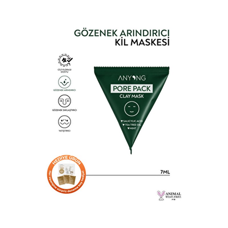 ANYONG Gözenek Arındırıcı Kil Maskesi – Salisilik Asit, Çay Ağacı Yağı ve Nane Özlü 7 ml