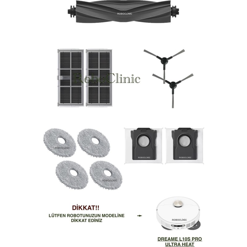 Roboclinic Dreame L10S Pro Ultra Heat Uyumlu Yedek Ana Fırça, Yan Fırça, Hepa Filtre, Mop, Toz Torbası - 11 Parça - Piinti Fiyat Karşılaştırması